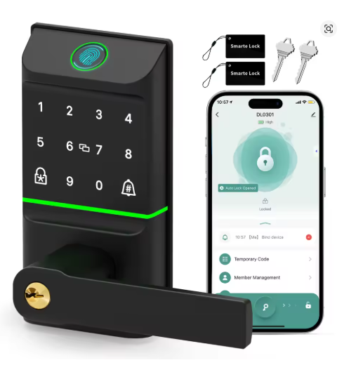 Smart Door Lock, Fingerprint Keyless Entry Door Lock with Handle
